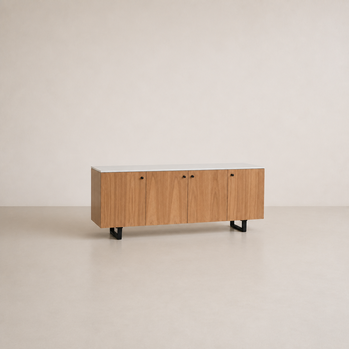 Credenza Enez de madera sólida y cuarzo blanco