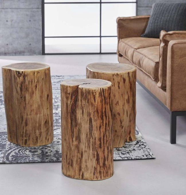 Mesa auxiliar/banca tronco de madera maciza